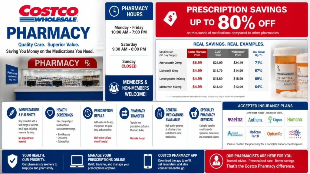 Costco Pharmacy hours, prescription services, prices, refills, and member benefits