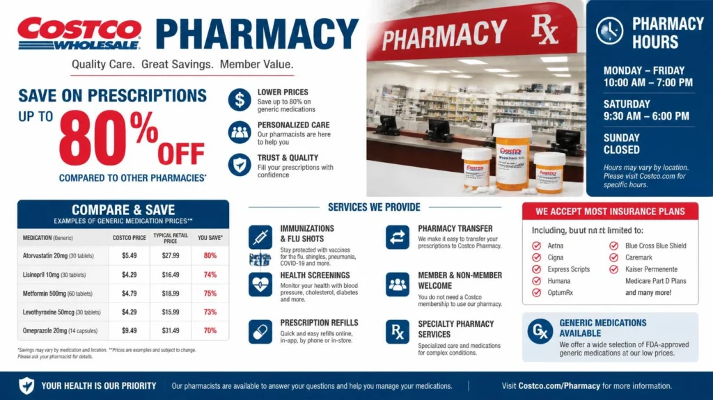 Costco Pharmacy prescription refills, medication services, and pharmacy hours in 2026