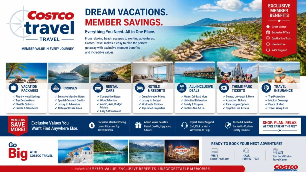 Costco Travel 2026 guide covering packages, prices, flights, deals, and member benefits