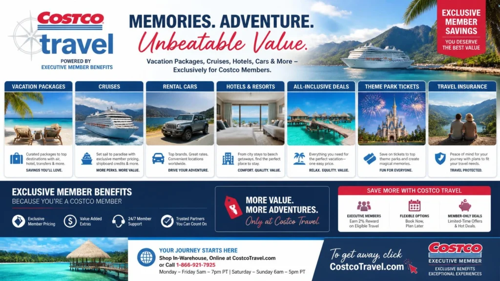Costco Travel vacation packages with flights, hotels, cruises, and rental car deals