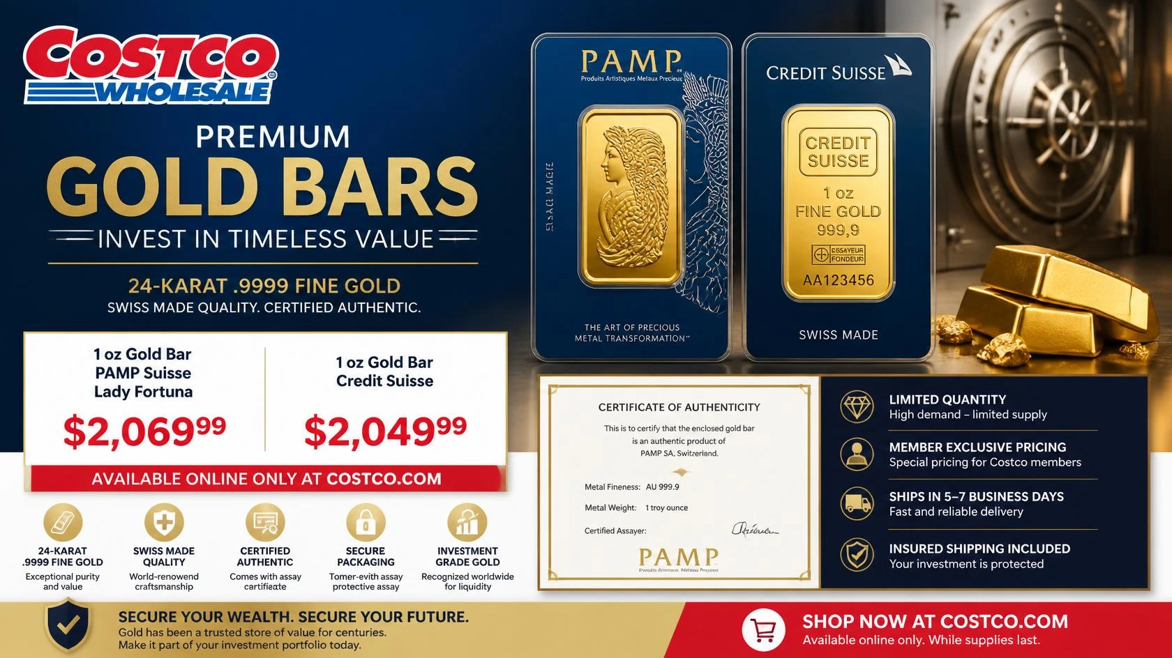 Costco 24K gold bars with assay packaging